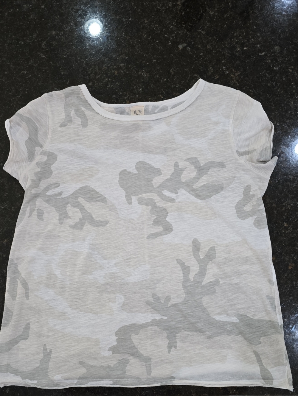 Free People White & Light Gray Camouflage Short Sleeve Tee